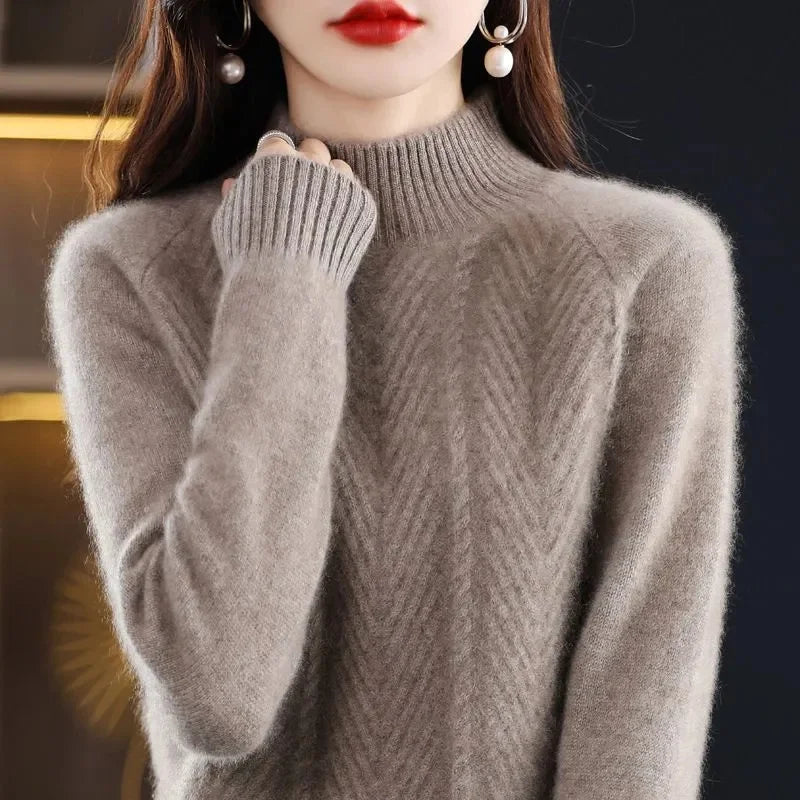 Sweater Women Half Turtleneck Pullover Knitted Sweaters Warm Knitwear Female