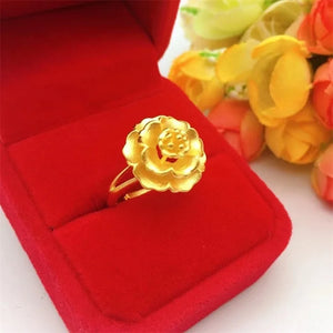 24K real gold women's gold jewelry gold ring adjustable Au999 large pistil flower gift to give to friends gold jewelry gift