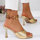 Luxury Gold Silver High Heels Sandals Women 2024 Slip On Square Toe Summer Slippers Woman Plus Size 43 Thin Heeled Party Shoes