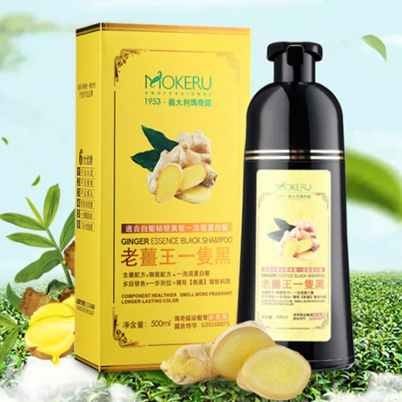 Mokeru 1pc  Ginger shampoo Herbal Non Allergic Natural Fast Blacking Gray Hair Dye Black Shampoo  For White  Coloring