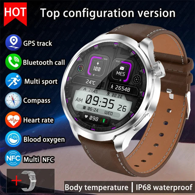 For HUAWEI Outdoor Sports Smart Watch Men AMOLED Screen NFC GPS Compass Heart rate Waterproof Bluetooth Call SmartWatch 2024 New