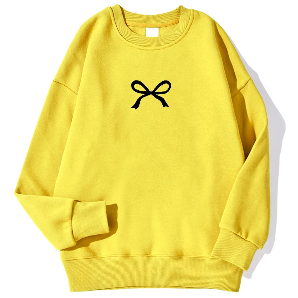 Casual Women's Sweatshirts Kawaii Bow Graphic Prints Pullover Comfortable Warm