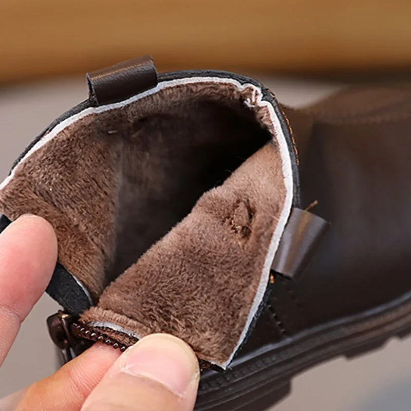 New Trend Back Zipper chimney boots for toddler girl Cozy Velvet Newborn Baby Boy Short Boots Winter Birthday Party Shoes G10303