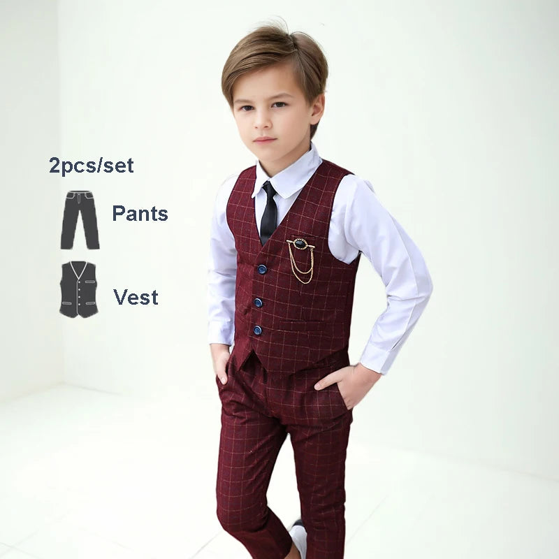 Boys Green High-end Suit Set  Child Performance Wedding Birthday Photography Costume Kids Blazer Vest Pants Bowtie Outfit