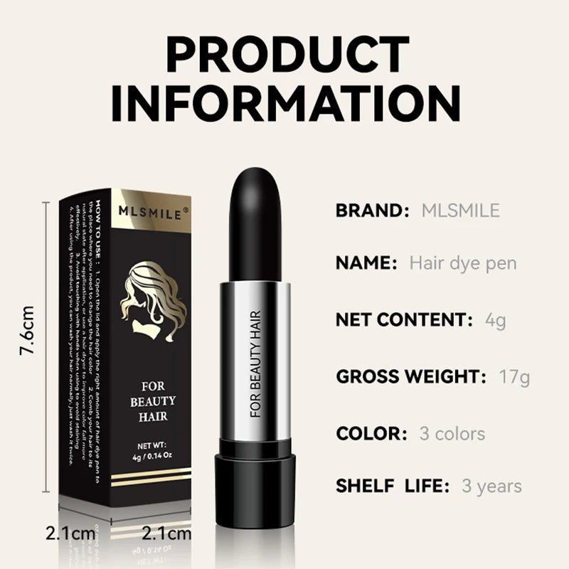 Disposable Temporary Hair Dye Pen To Cover White Hair Lipstick Style Hair Dye Black Temporary Portable Hair Dye Products