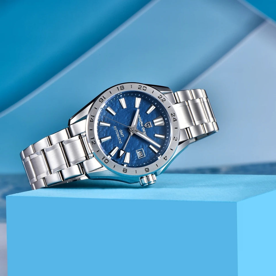New 39mm Desert Texture Luxury Men Watches GMT Automatic Mechanical Business Dress Sapphire 10Bar Luminous ﻿