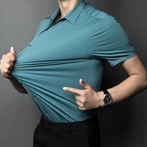 Men's short-sleeved shirt high stretch seamless ice silk non-ironing