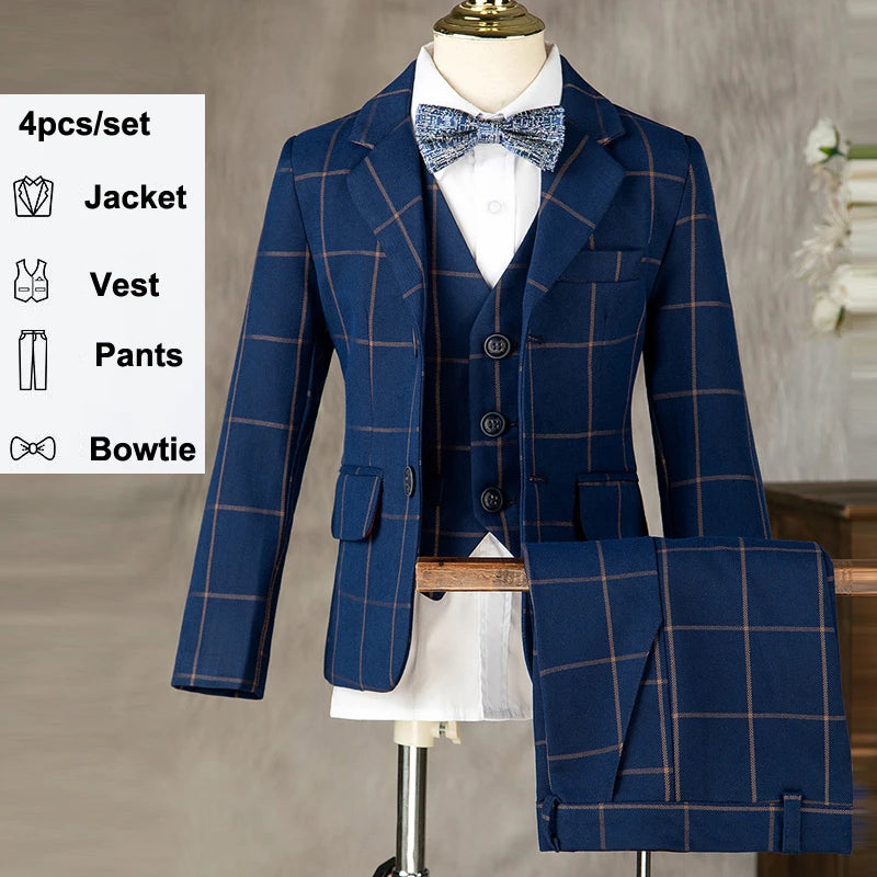 Children Formal Wedding Party Suit Set Boys Birthday Party Performance Chorus Costume Kids Blazer bowtie Pants Clothing Set