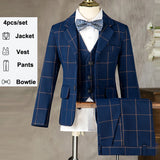 Children Formal Wedding Party Suit Set Boys Birthday Party Performance Chorus Costume Kids Blazer bowtie Pants Clothing Set
