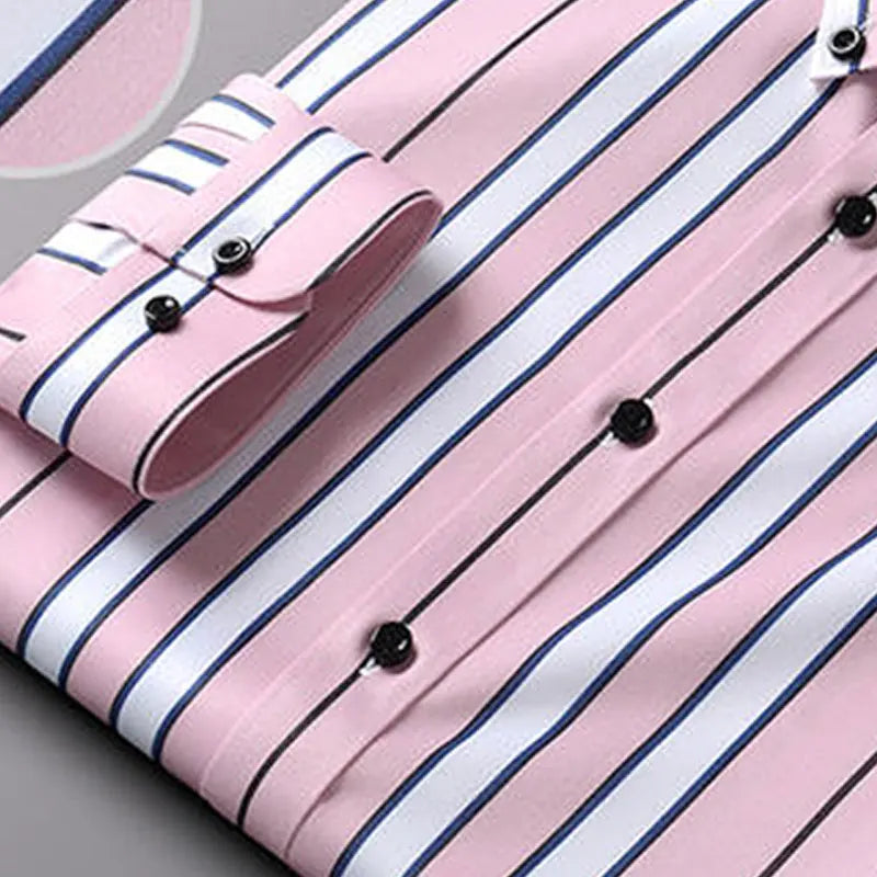 Summer men's long-sleeved shirt spring and summer ice silk thin stripes business casual high-quality work clothes wear fashion