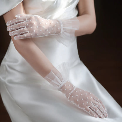 Wedding Bridal Handmade Gloves Soft Tulle Dots Ruffle Shor