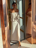 Sexy Tierred Folds Strapless Maxi Dress Women Slim Fit Off Shoulder A-line Sleeveless Dresses Female Summer Evening Party Robes