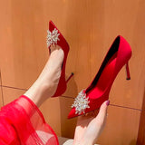 New Wedding Shoes Red High Heels  Slim Heels Korean
