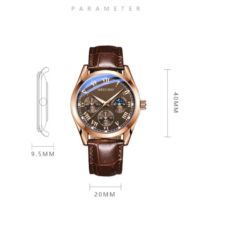 Luxury Brand Watch Men Quartz Watches Leather Strap Fake Three Eye Fashion Business Wristwatches