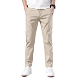 Fashion Men's Slim Fit Pants Solid Color Stretch Chino Trousers Casual Flat