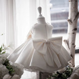 Toddler White Wedding Satin Princess Baby Girl Dress Bow 1 Year Birthday Evening Party Newborn Christening Dress for Girl Clothe