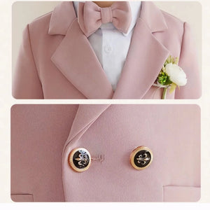 Boys Spring Autumn Formal Pink Suit Children Kids Blazer Pants Bowtie Outfit