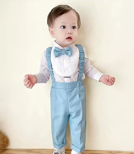 Suit Flower Boys Shirt Strap Pants Bowtie Photograph Dress Children Wedding Party Show Costume