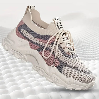 Woven Sneakers, Casual Lace Up Platform Shoes, Lightweight Mesh Low Top Running Shoes