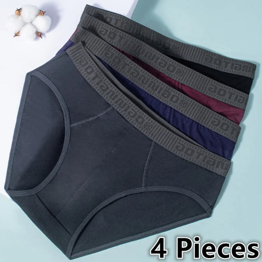 4 Pack/Lot Big Size Men Cotton Briefs Breathable Underwear