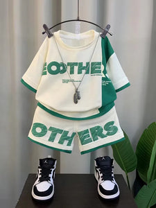 Boys' Summer Short Sleeve Set 2024 New Children's Fashionable Fashion Clothes Trendy Baby Summer Internet Red Two Piece Set