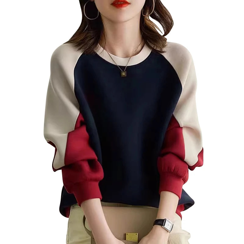 Sweatshirts Woman Long Sleeve Patchwork Pullovers Hoodies Streetwear