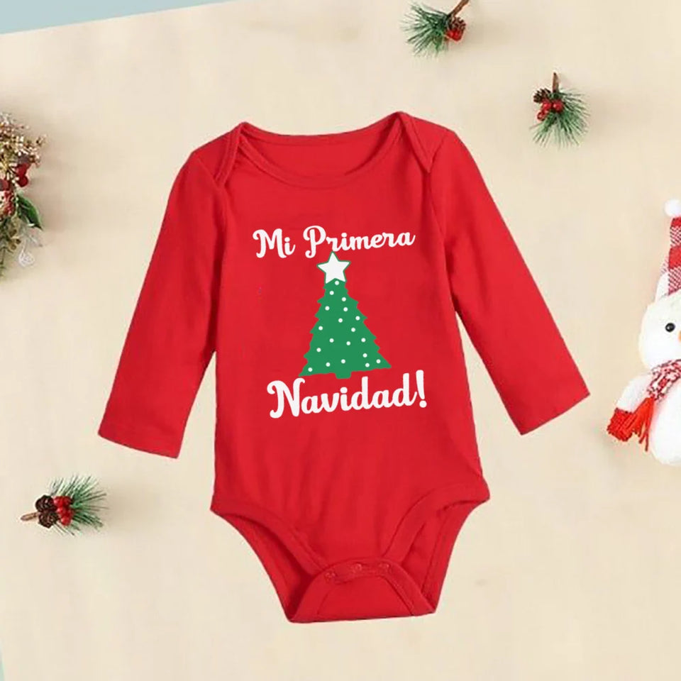 My First Christmas Deer Spanish Printed Baby Bodysuit Infant Christmas Cotton Outfit Newborn Jumpsuit Toddler Xmas Romper Gift
