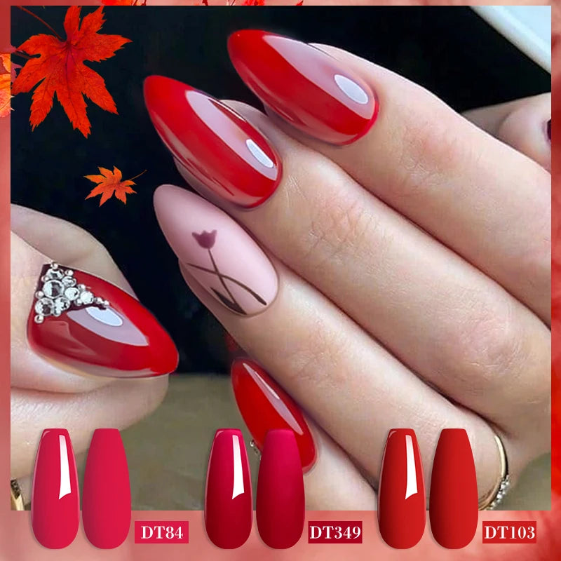 7ML Red Gel Nail Polish Autumn Winter Nails Red Glitter Semi Permanent Varnish Soak