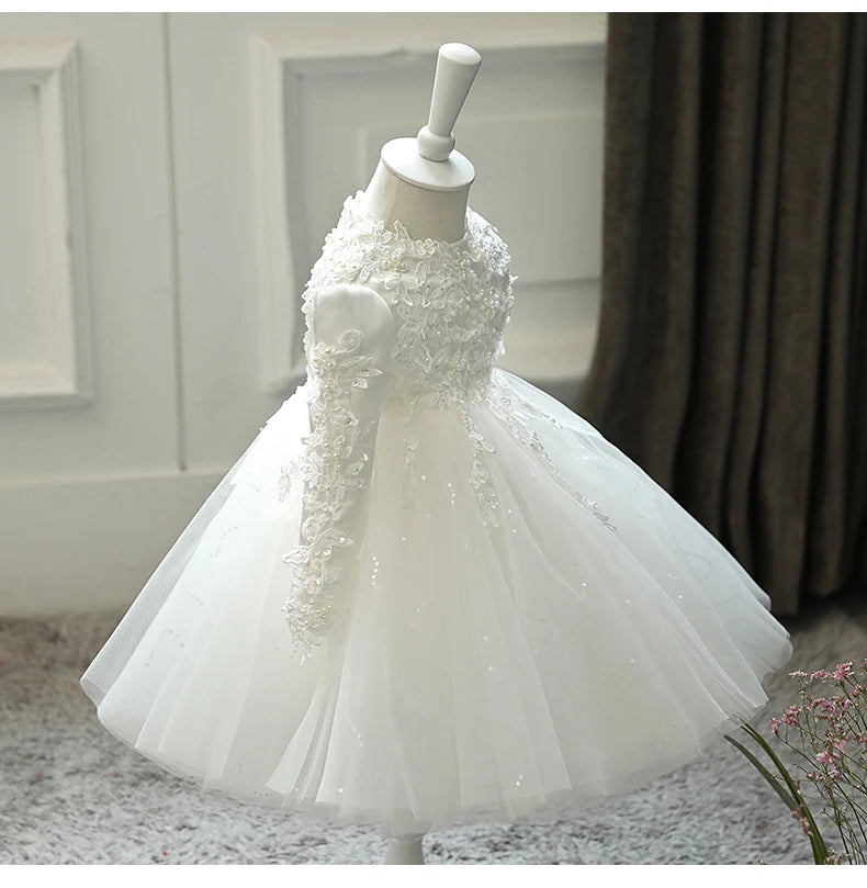 Sequin Tulle Baby Girl Dresses Newborn 1st Birthday Dress Long Sleeve Little Girl Party Dress