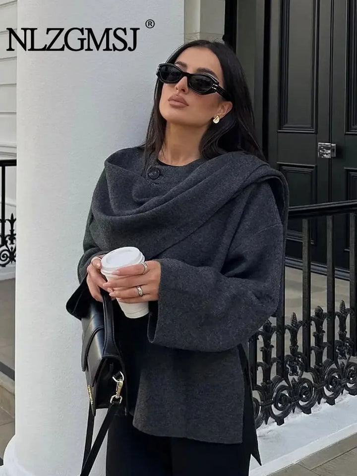Winter Female Scarf Coat Long Sleeve Knitted Asymmetric Jackets For Women