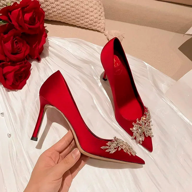 New Wedding Shoes Red High Heels  Slim Heels Korean