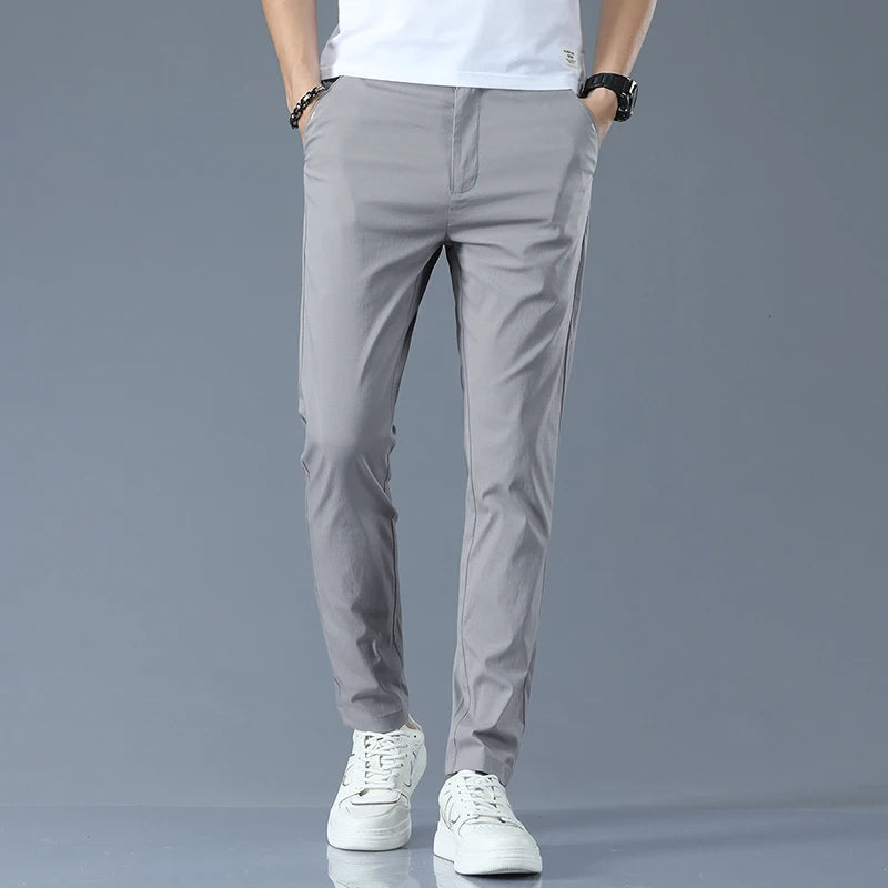 Slim Fit Casual Pants Men Lightweight Classic Straight Trousers for Men Breathable Cotton