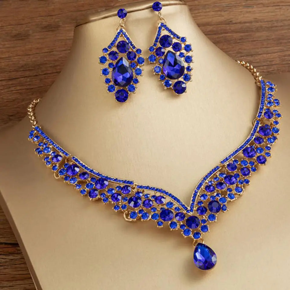 1 Set Bridal Earrings Necklace Rhinestones Jewelry