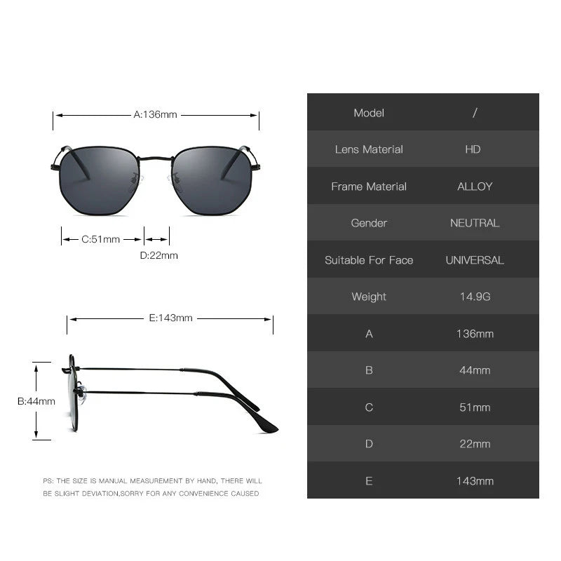 Metal Vintage Sunglasses Men Luxury Brand Polygon Glasses Men