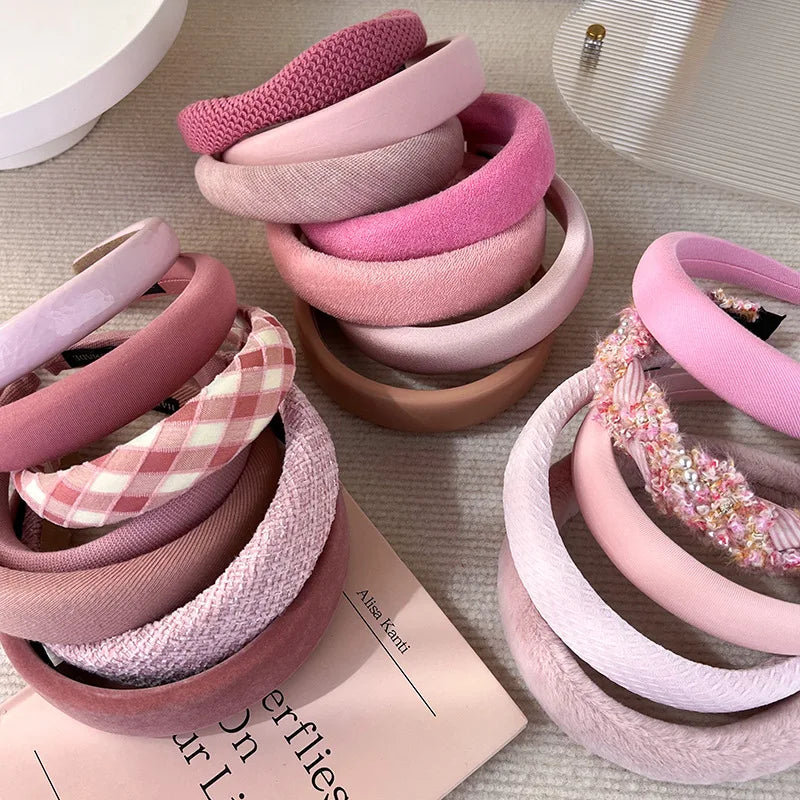 Sweet Romantic Pink  Headband Sponge Wide Hair Band for Woman Girl Temperament Hair Hoop Fashion Versatile Hair Accessories Gift