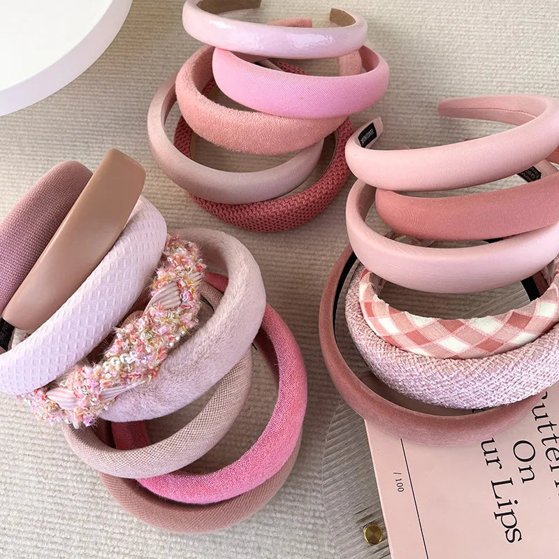Sweet Romantic Pink  Headband Sponge Wide Hair Band for Woman Girl Temperament Hair