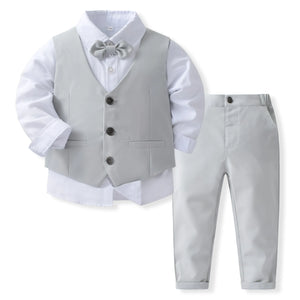 Pink Wedding Flower Suit for Kid Boy Spring Autumn Winter Gentleman Vest 4PCS Formal Sets 123456 Years Children Birthday Clothes
