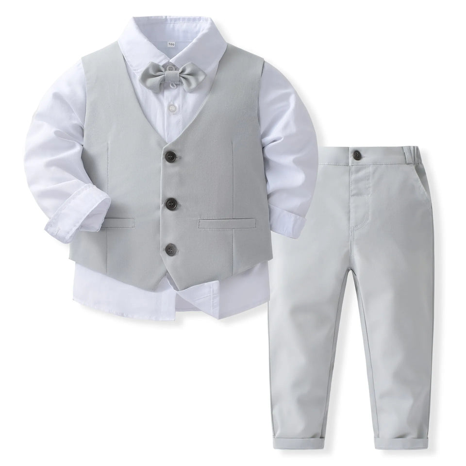 Pink Wedding Flower Suit for Kid Boy Spring Autumn Winter Gentleman Vest 4PCS Formal Sets 123456 Years Children Birthday Clothes