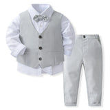 Pink Wedding Flower Suit for Kid Boy Spring Autumn Winter Gentleman Vest 4PCS Formal Sets 123456 Years Children Birthday Clothes