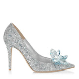 Red Crystal Covered Pointy Toe Pumps Luxury Rhinestone Cinderella Heels Wedding Shoes Bridal Stiletto Heel Women Shoes