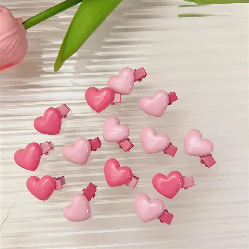 6Pcs/Set Heart Hairpins Women Peach Pink Color Mini Small Bangs Clip Side Hair Clip Simple Headwear Girls Y2K Korean Accessories