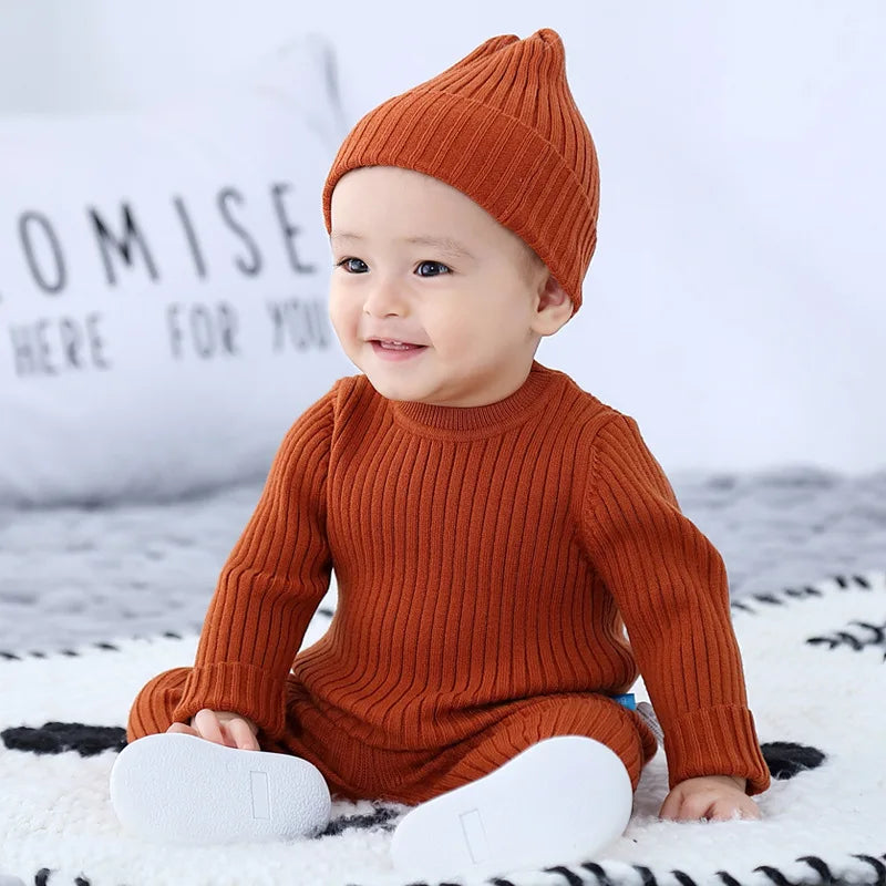 Momlover Baby Sweater Set for Boys and Girls Autumn Winter Clothing Suit for Newborns and Toddlers Including Tops Pants and Hat