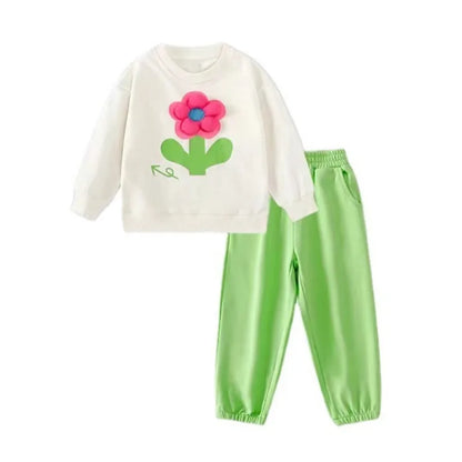 Autumn Baby Girl Clothes Set Children Sports Stereoscopic Floral Sweatshirt