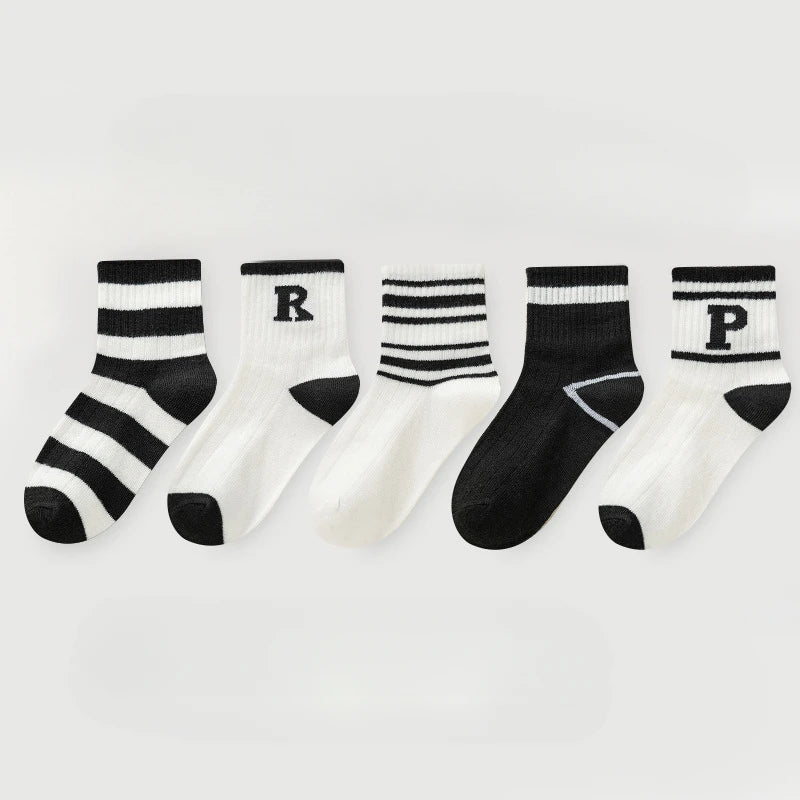 5 Pairs of Children's Socks Spring and Summer Thin Soft Breathable Simple Trend Cartoon Socks for  and Girls