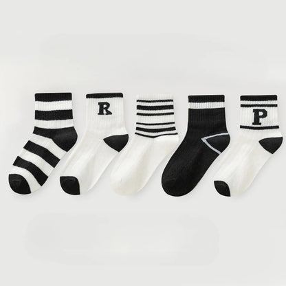 5 Pairs of Children's Socks Spring and Summer Thin Soft Breathable Simple Trend Cartoon Socks for  and Girls