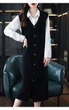 Long, Medium to Long Sleeveless Knitted Knee Length Vest Skirt Autumn Winter V-neck