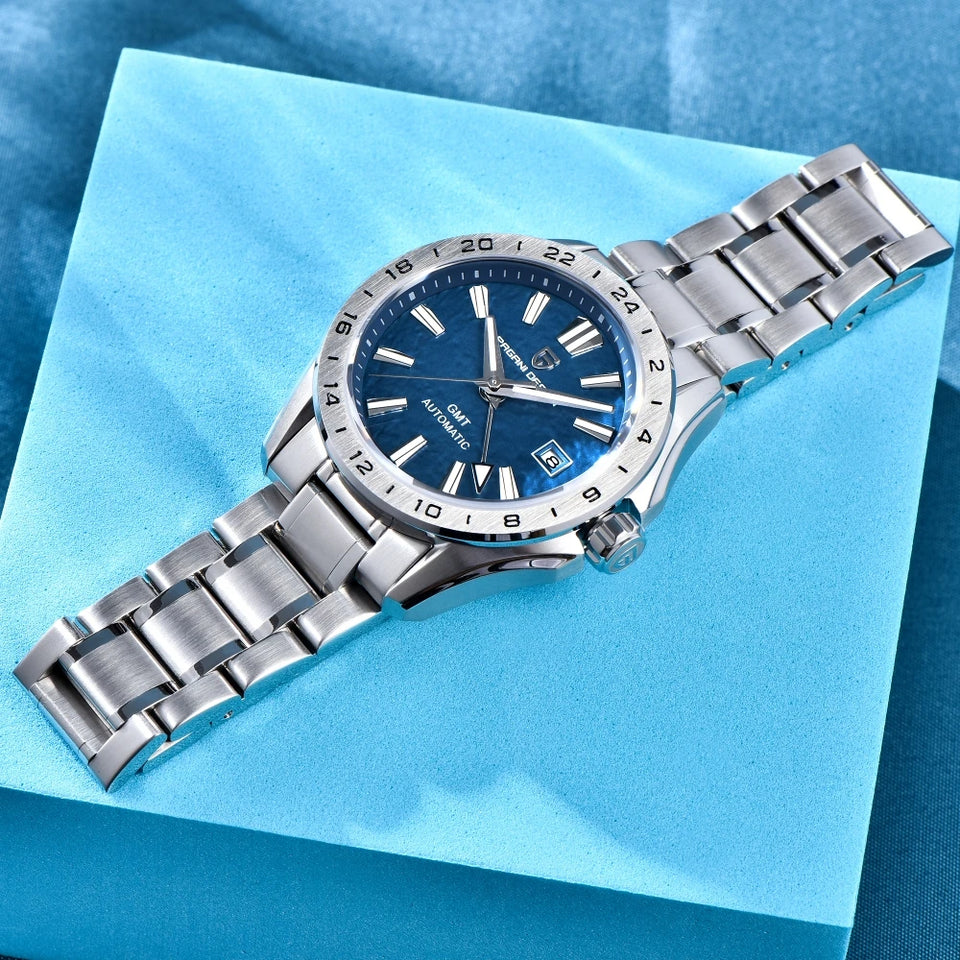 New 39mm Desert Texture Luxury Men Watches GMT Automatic Mechanical Business Dress Sapphire 10Bar Luminous ﻿