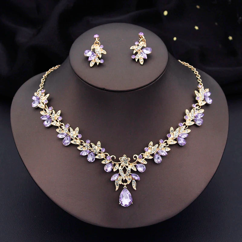 Water drop Butterfly Bridal Jewelry Sets for Women Earring Necklace Set Rhinestone Crystal Wedding Jewelry Sets 3 Pcs Gifts