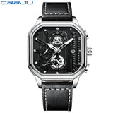 CRRJU Fashion Square Dial Leather Mens Watches Luxury Sport Waterproof Watch Man Chronograph Quartz WristWatches Homme+Box