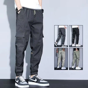 Men Pants Soft Fabric Multi Pockets Elastic Waist Spring Summer Casual Cargo Pants